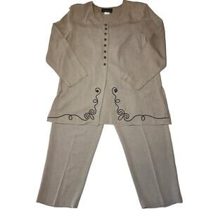 Vtg Leni Leni Suit 2 Piece Jacket Pants Long Sleeve Button Front Brown Size 16